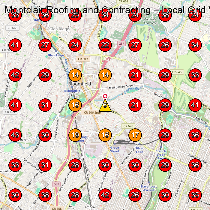 Montclair Roofing and Contracting GeoGrid visibility map for Roofing Contractor in East Orange